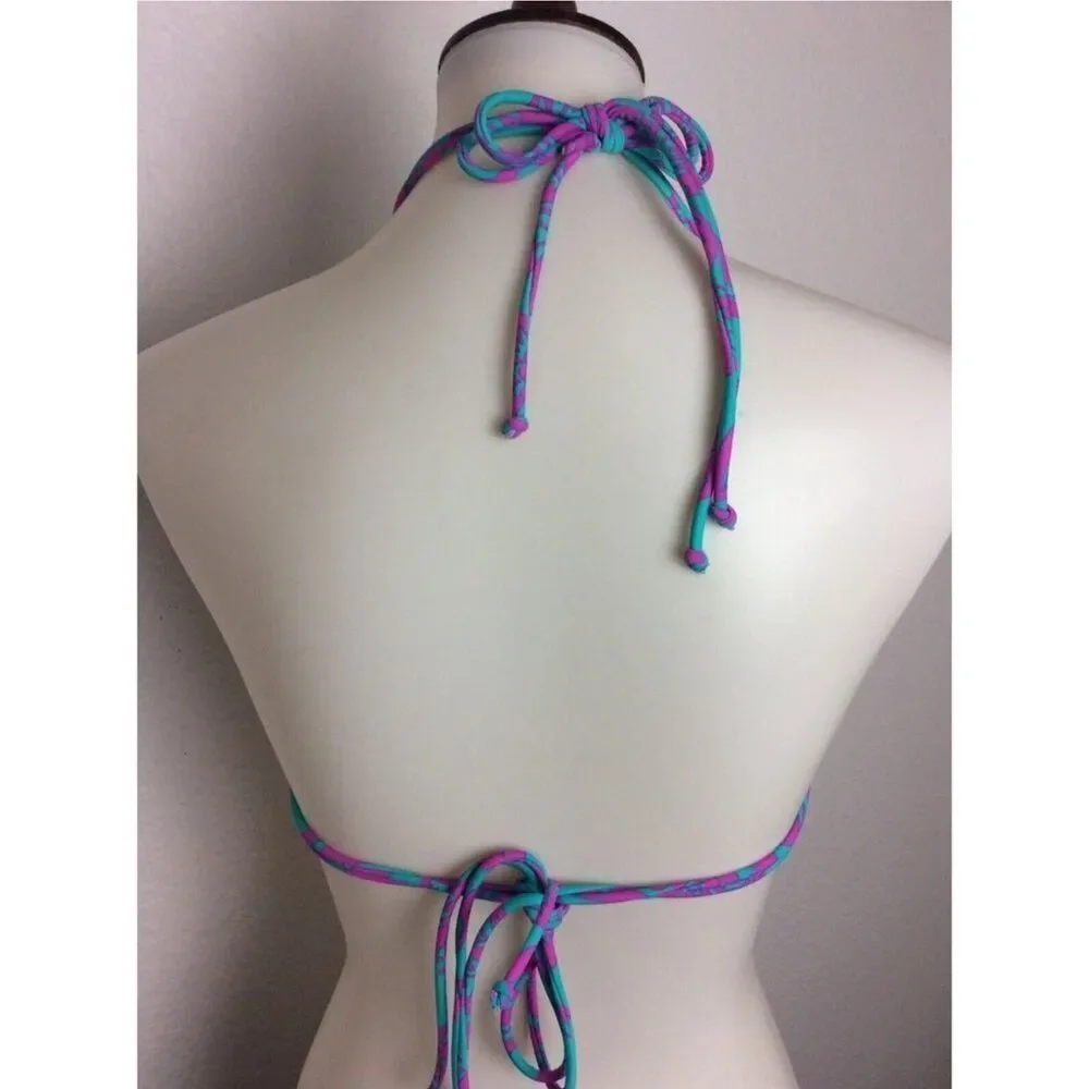 NWOT Victoria’s Secret Teal Hawaiian Purple Tropical Strappy Halter Bikini Top M